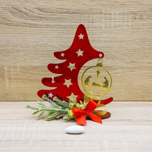 Albero di Natale Rosso con Sacra Famiglia